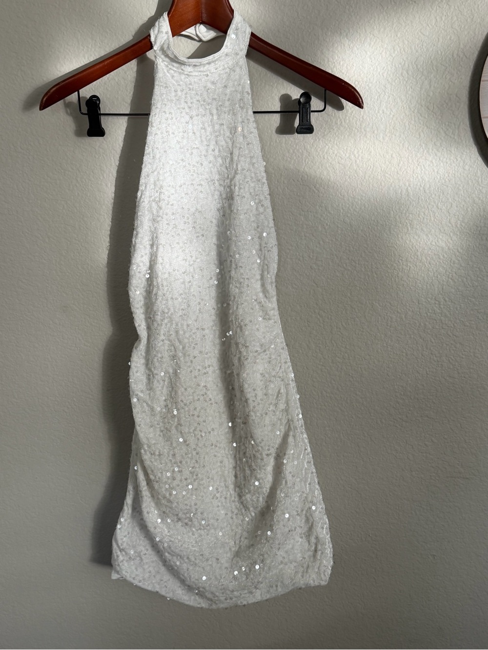 Formal White Sequin Halter Evening Dress Girl’s Size 12Y